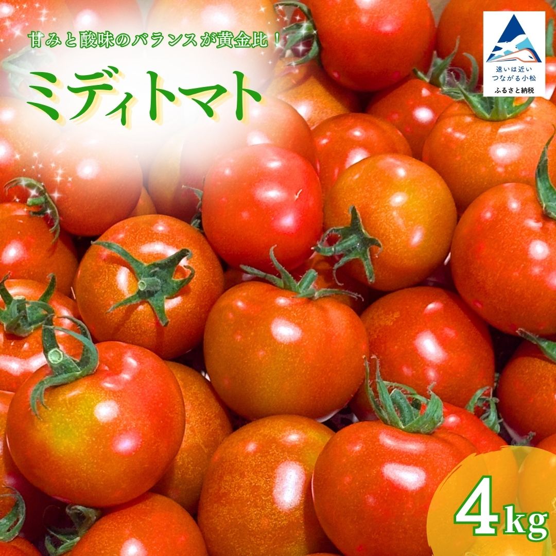 【ふるさと納税】 ミディトマト 4kg トマト とまと 中玉トマト 小松とまと 甘い 完熟 産地直送 直送 新鮮 4キロ 冷蔵 北陸三県一の生産量 おやつ サラダ 生食 お弁当 | 石川県 小松市 JAあぐり ar002n00
