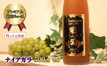 葡萄ジュース ナイアガラ 北海道産 葡萄ジュース【500ml×4本】【6ヵ月定期便】