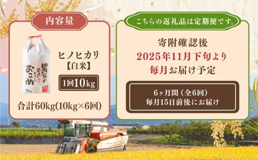 【6ヶ月定期便】日永園 ヒノヒカリ 白米10kg×6ヶ月