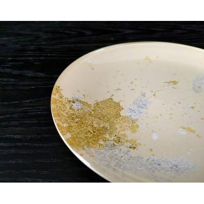 ふるさと納税 海南市 フラットプレート小皿　古代塗り金箔漆白 |  | 02