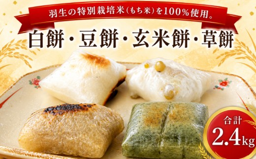 もち 切り餅 2.4kg 48枚入 1袋6枚入 2袋×4種類 計8袋 特別栽培米 100%使用 白もち 豆もち 草もち 玄米もち