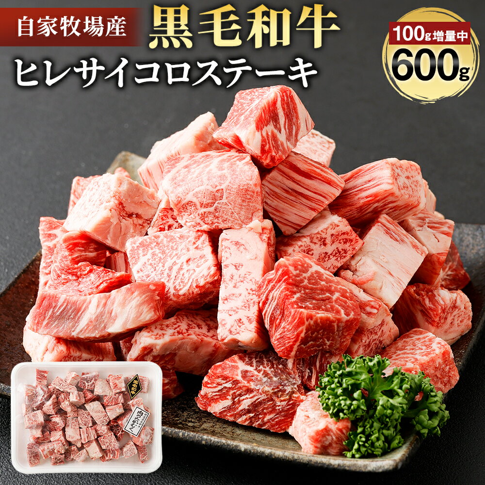 【ふるさと納税】数量限定 100g増量 自家牧場産黒毛和牛 ヒレサイコロステーキ 600g 手作り和風ソース付き 黒毛和牛 ヒレ ステーキ 和牛 牛肉 お肉 冷凍 熊本県産 九州産 国産 送料無料