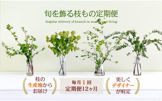 674.【月1回・12ヶ月定期便】旬をかざる枝もの定期便（年12回）＋初回ガラスベース付き 313726_BC031