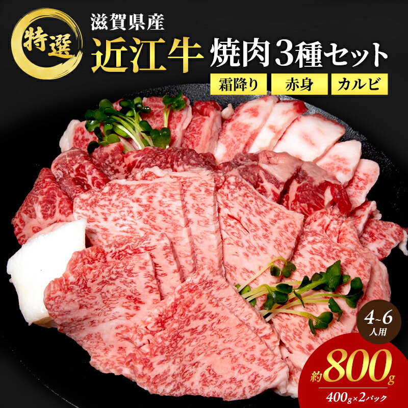 【ふるさと納税】【大容量！】近江牛 特選 焼肉 3種盛り 約800g(4～6人用)　国産　牛肉　牝牛　ブランド牛　2パック　滋賀県　豊郷町　BBQ　バーベキュー