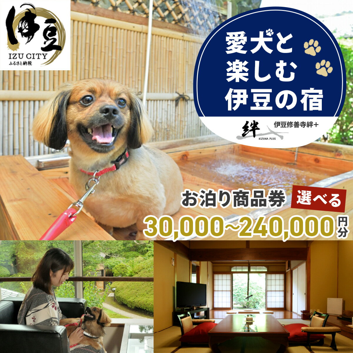 【ふるさと納税】 伊豆 修善寺 絆PLUS 宿泊補助券 (選べる / 30,000円分 60,000円分 90,000円分 120,000円分 150,000円分 240,000円分) |/ 静岡 修善寺温泉 ペット 温泉 温泉宿 宿 ホテル 旅館 ペア 宿泊 宿泊券 補助券 商品券 チケット 旅行 国内 静岡県 伊豆