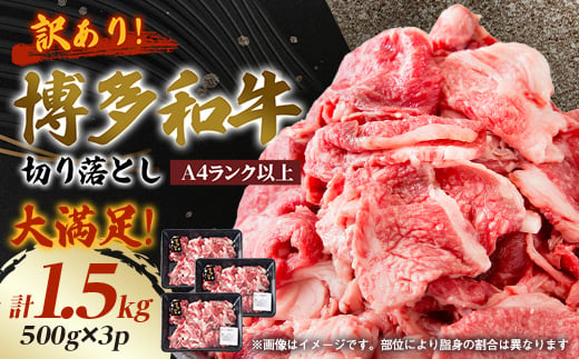
            訳あり!＜A4～A5＞博多和牛切り落とし　1.5kg(500g×3パック)_ 訳あり 赤身 バラ 肩 国産牛 お肉 牛肉 切落し 冷凍 黒毛和牛 国産 九州産 福岡県産 送料無料 不揃い 規格外 産地直送 人気 おすすめ 500g 1.5kg A4 A5 【1404820】
          