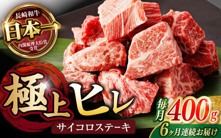 【6回定期便】 【一口で広がる贅沢な旨味！】長崎和牛 A5 ヒレサイコロステーキ 400g / ヒレ ひれ ヒレステーキ ステーキ すてーき サイコロステーキ / 諫早市 / 野中精肉店 [AHCW107]