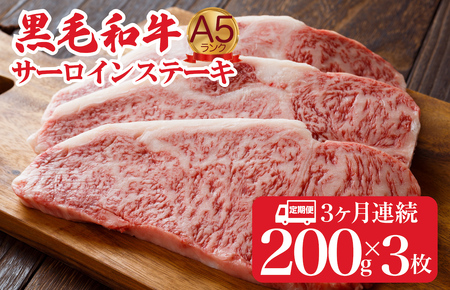【全3回定期便】黒毛和牛 サーロインステーキ 200gx3枚 600g 冷蔵 ステーキ