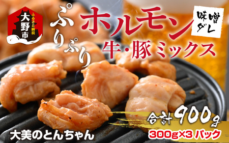 越前大野名物 大美のとんちゃん（ホルモン） 味噌ダレ 900g（300g × 3パック）冷凍 