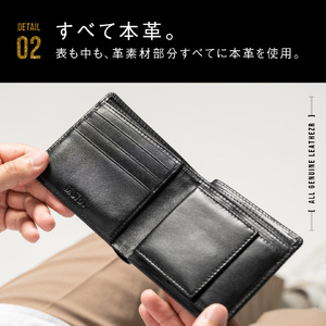 二つ折り財布 本革 BOX型 BLACK_B｜二つ折り