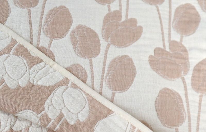 泉州南部織 6重ガーゼマルチケット（チューリップ/ベージュ） G1998