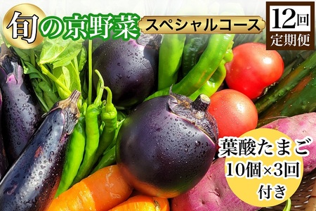 野菜 12回定期便 旬の京野菜 スペシャルコース＆葉酸たまご10個入り×3回分付き 野菜 野菜詰め合わせ 野菜セット 厳選野菜 生野菜 旬野菜 京野菜