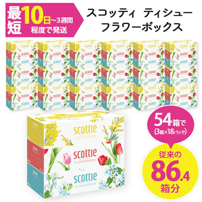 【ふるさと納税】スコッティ ティシュー フラワーボックス 250組 (3箱×18パック・計54箱) 箱ティッシュ 家庭用 防災 常備品 ストック 【fc-AS002-B】【日本製紙クレシア株式会社】