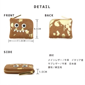 【 毛付きモンスターmini / 全11色 】 イタリアンレザーの高級感のある薄くて軽い / 思わず誰かに見せたくなるモンスターミニL字財布財布 キャッシュレス 小さい財布 二つ折り 日本製 白黒ホル