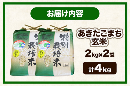 【玄米】【令和6年産】名物農家こだわりの特別栽培米 あきたこまち 4kg(2kg×2袋)