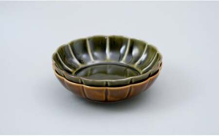 有田焼 花型小鉢 2色セット【中山陶和堂】食器 うつわ 器 磁器 陶磁器 小鉢 鉢 ボウル 皿 2枚 ペア シンプル ナチュラル ブラウン グリーン bv004