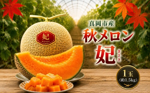真岡市産 完熟 秋メロン 妃 1玉(約1.5kg)  |先行予約 完熟 果物 秋 メロン フルーツ ギフト  デザート 栃木県 真岡市 送料無料