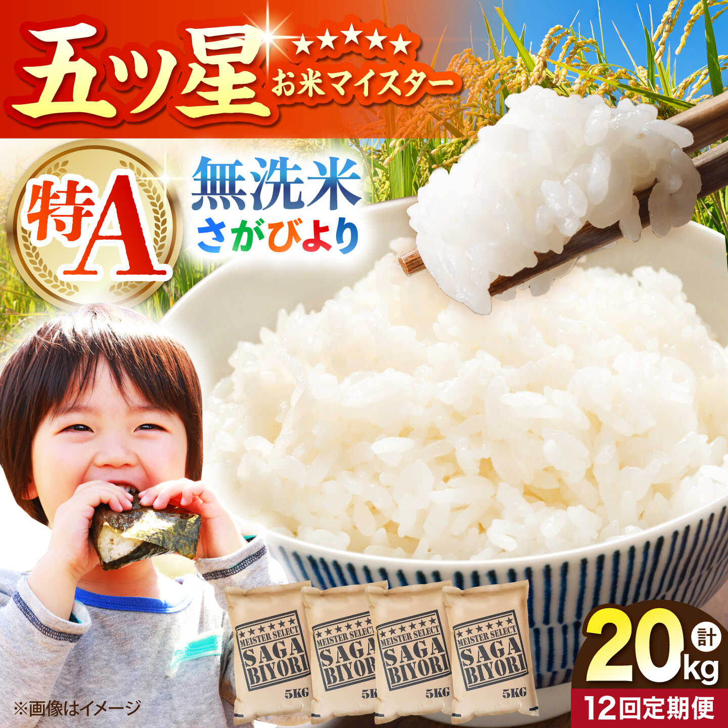 【ふるさと納税】【全12回定期便】 さがびより 無洗米 20kg（5kg×4袋）【五つ星お米マイスター厳選】特A米 特A評価[HBL130]