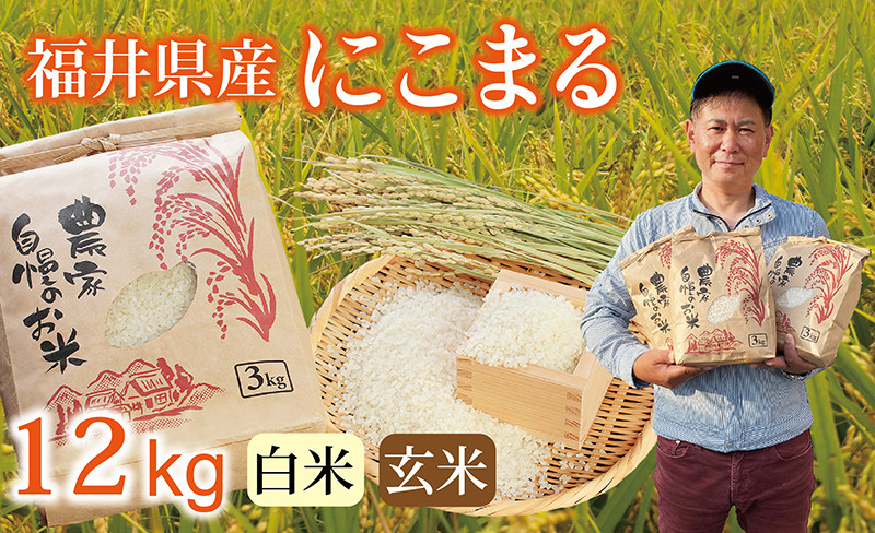 
            〈先行予約・新米〉にこまる 12kg(3kg×4袋) ／令和7年 福井県産 （玄米or白米）2025年11月・12月発送 人気品種 少量サイズ便利
          