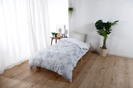 三河産　綿100％和晒し　120本ガーゼ掛けふとんカバー_ポピーブルー【G0582】