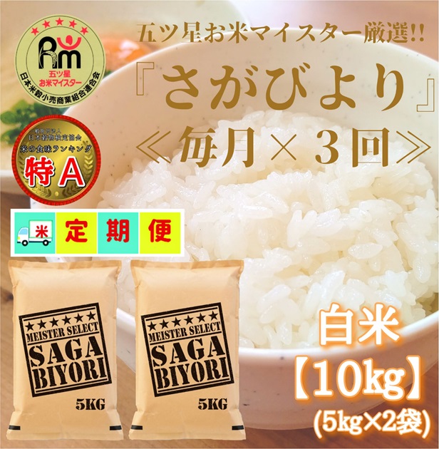 CIC62_【３回定期便】さがびより白米１０kg（５kg×２袋） 【五つ星お米マイスター厳選！】