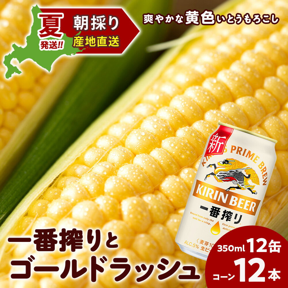 【ふるさと納税】2025年夏発送 キリン一番搾り 350ml 12缶＆黄色いとうもろこしゴールドラッシュ12本 北海道千歳産 野菜 とうもろこし とうきび キリンビール 麒麟ビール ビール 【北海道千歳市】ビール ギフト ふるさと納税 KIRIN