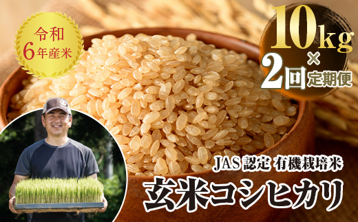 ＜定期便2ヶ月＞ JAS認定 有機栽培米 西会津産米コシヒカリ 玄米 10kg（5kg × 2） F4D-1322
