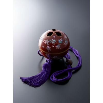 ふるさと納税 富山県 吊香炉『薫珠』(R)桜(青貝螺鈿)本漆・真塗(赤)小(11cm)紫色房・紐