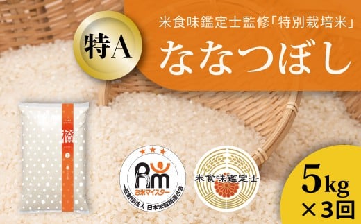 【北海道　農家直送！米食味鑑定士 三ツ星お米マイスター 栽培 監修　定期便】舟山農産　特別栽培米ななつぼし　令和7年産　5kg×3回コース