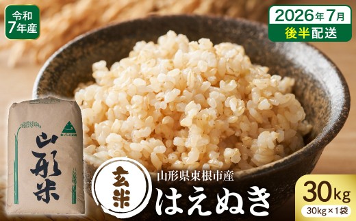 【令和7年産】※2026年7月後半発送※ 玄米 はえぬき30kg 山形県 東根市産 深瀬商店提供 hi053-065-073
