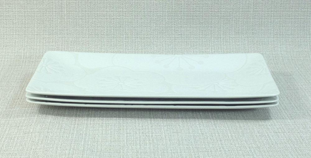 【AB1146】【波佐見焼】25×１３.５ｃｍの長角皿3枚組　はふり 梅柄白 【西海陶器】3 18088