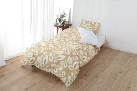 三河産　綿100％和晒し　120本ガーゼ掛けふとんカバー_バジルイエロー【G0582】