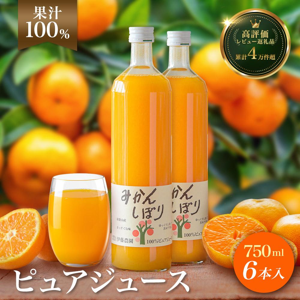 【ふるさと納税】 100％ピュア みかんジュース 750ml×6本 みかんしぼり 伊藤農園 無添加 ストレート 果汁100％ 送料無料 有田産 温州みかん 詰合せ 飲み比べ ギフト 人気 和歌山県有田市　（A484-3）