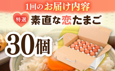 【全3回定期便】特選 素直な恋たまご 30個 《壱岐市》【しまのたまご屋さん】   卵 たまご 鶏卵 玉子 ギフト 国産 卵かけご飯 たまごかけご飯 のし 定期便[JAP019]