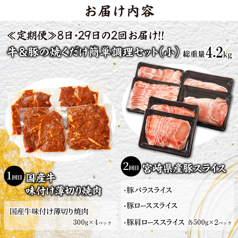 ≪定期便≫＼1か月に2回お届け!!／牛＆豚の焼くだけ簡単調理セット(小)【総重量4.2kg】_T030-040【肉 牛 牛肉 おかず 国産 人気 ギフト 食品 お肉 焼き肉 BBQ しゃぶしゃぶ お土