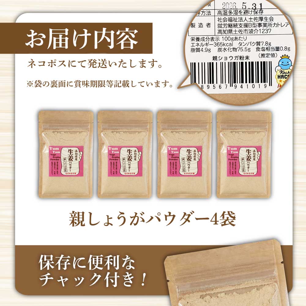 お手軽ヘルシー高知県産しょうがパウダー 親ショウガ 30g×4袋セット 生姜パウダー 国産 しょうが ショウガ 粉末しょうが 野菜パウダー 料理 お菓子づくり 健康