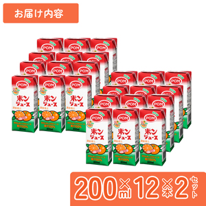 ジュース 果汁100％ POM ジュース 200ml×24パック(12本×2セット) 紙パック 計4800ml