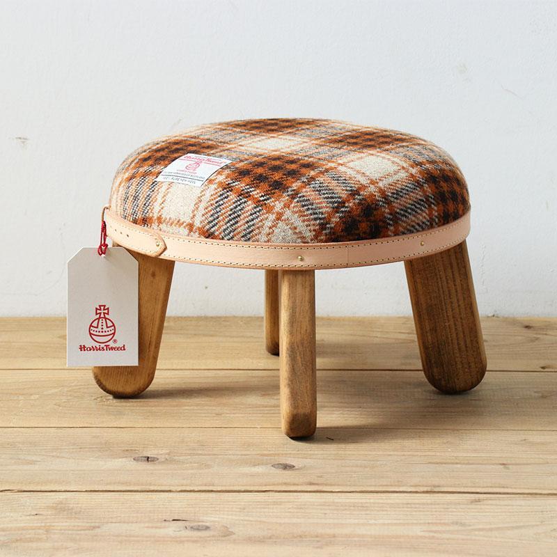 まぁるいスツール【ライトブラウン＆ブラウンチェック】 子供 椅子イスキッズ HARRIS TWEED（ハリスツイード）家具 Z096VC02