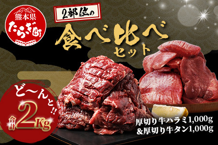 【年末発送】人気セット！ 厚切り 牛 ハラミ ステーキ＆ 厚切り 牛タン 各1kg【合計 2㎏ 】 焼肉 バーベキュー キャンプ アウトドア 牛たん ハラミ 焼き肉 カット済み 塩味 牛肉 肉 冷凍 パック 年内発送 年内配送 年末年始 067-0681-R712