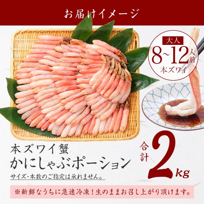 2998. 本ズワイガニ かにしゃぶ ポーション 500g 4個 8-12人前 カット済 ずわい蟹 ズワイガニ カニ 蟹 かに 蟹足 生 生食 蟹しゃぶ 人気 お取り寄せ 送料無料 北海道 弟子屈町_