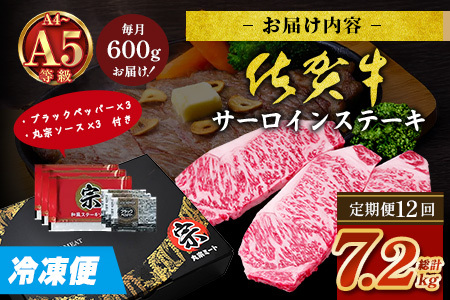 【定期便12回配送】＼極上のご褒美肉！／佐賀牛サーロインステーキ 200g×3枚 全12回配送 計7,200g｜A5・A4等級 厳選黒毛和牛 とろける霜降り 高級ステーキ 贈答 ギフト対応可 定期便 