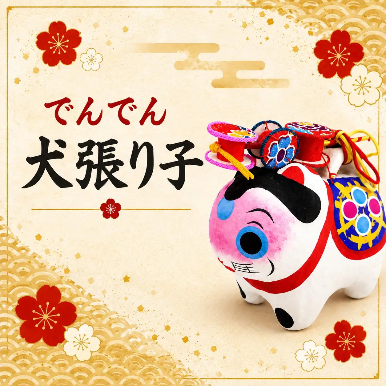 犬張り子（中） A：でんでん犬張り子 | 犬 いぬ 張り子 でんでん太鼓 雑貨 和雑貨 和小物 伝統 民芸品 工芸品 埼玉県 越谷市