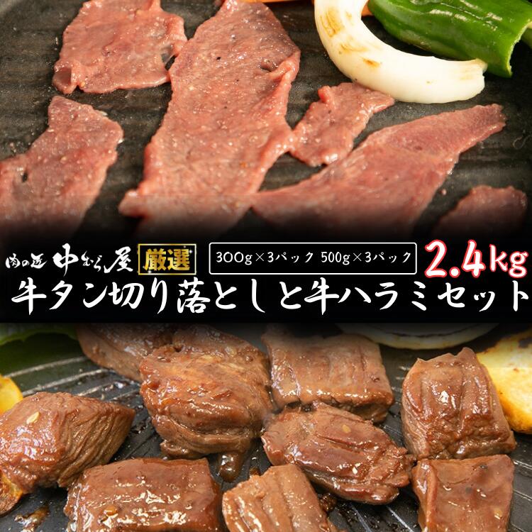 【ふるさと納税】お肉讃歌牛ハラミと味付け牛タン切り落としセット 2.4kg ＜肉の匠 中むら屋厳選＞牛ハラミ 牛タン お肉 新着 牛肉 肉 焼肉 タン先 塩牛タン 冷凍 真空パック 味付け肉　新着