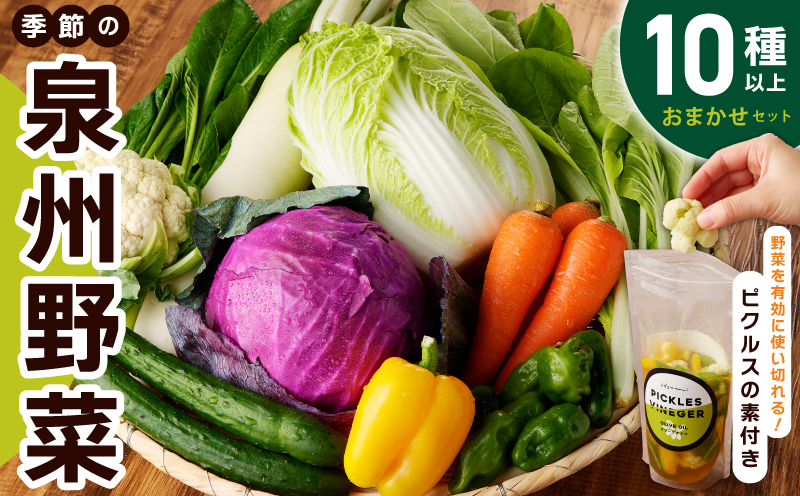 【スピード発送】季節の泉州野菜 10種 おまかせセット ピクルスの素 2袋付き いずみピクルス NSW【大阪 泉佐野 大阪府 泉佐野市】
