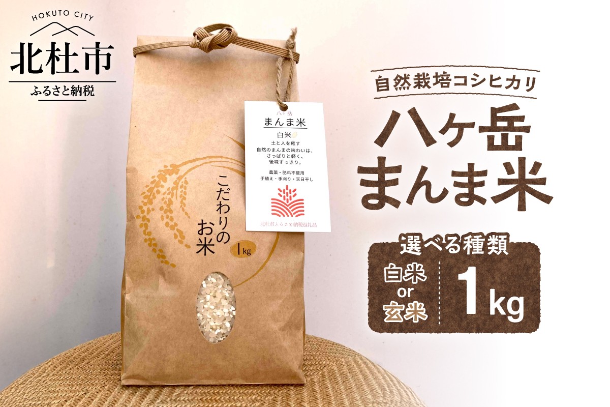 
                  【令和7年度米】八ヶ岳 まんま米 選べる 白米/玄米 1kg（手植え・手刈り・天日干しの自然栽培コシヒカリ）　農薬不使用 肥料不使用 お米 こめ コシヒカリごはん
                