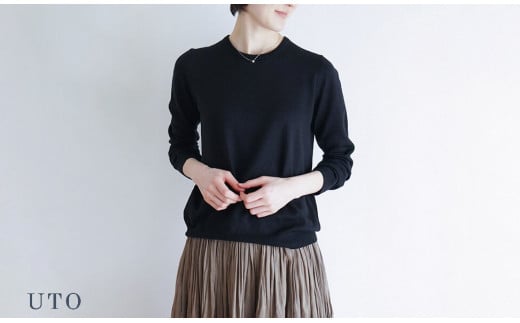【期間限定(12/26～1/31)寄附額】★NEW★【UTOカシミヤ】レディース　シルククルーネックセーター(ブラックM）岩手県 北上市 P0072