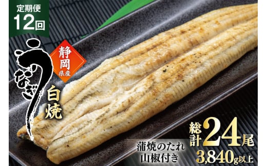 うなぎ 国産 白焼 定期便 160g程度 2尾 12回 総計24尾 3.84kg以上 タレ山椒付き 真空パック 個包装 [駿河淡水 静岡県 吉田町 22424508] 静岡県産 静岡 鰻 ウナギ うなぎ白焼き うなぎ白焼 鰻白焼き 白焼き 化粧箱 冷凍 unagi