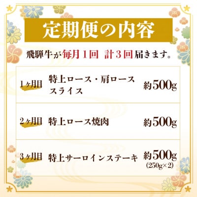 【毎月定期便】飛騨牛 特上定期便 計1.5kg全3回【配送不可地域：離島】