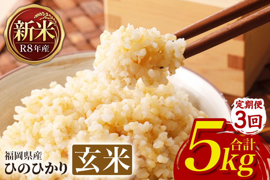 【3回定期便】 ひのひかり 米 お米 玄米 5kg 5キロ 令和8年産 新米 福岡県産 うきは市 国産 精米 ご飯 ごはん おにぎり お弁当 人気 おすすめ 家庭用 ギフト プレゼント お中元 お歳暮