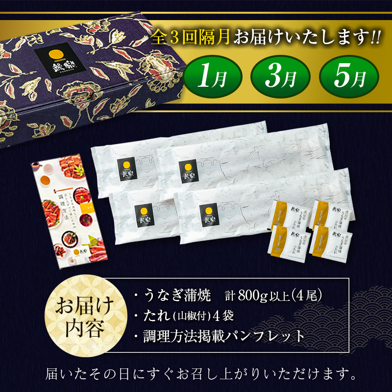 【1月5日受付終了】＜数量限定＞特大 うなぎ 定期便 国産 鰻 蒲焼 4尾 全3回 隔月（2026年1月 3月 5月お届け）合計2.4kg以上 魚介 贈答品 ギフト ウナギ 期間限定 鰻楽【E193】